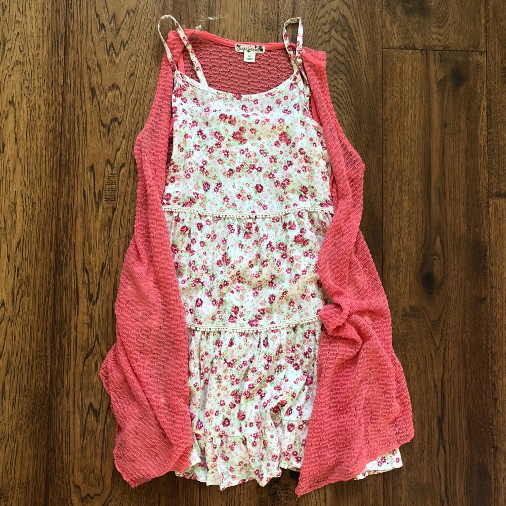 Girls Coral Sweater Tiered Floral Dress Set